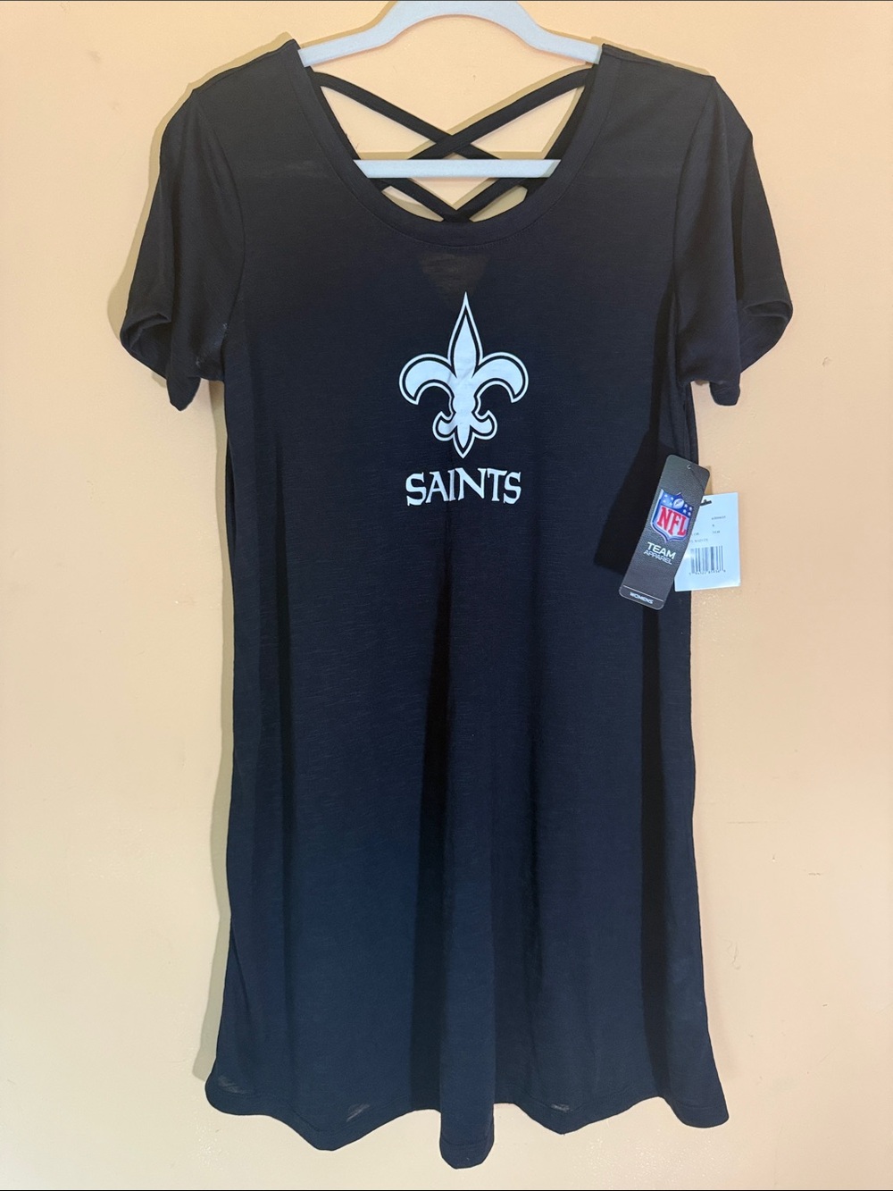 NFL Black SAINTS Crisscross V-Neck Tee Dress Size S